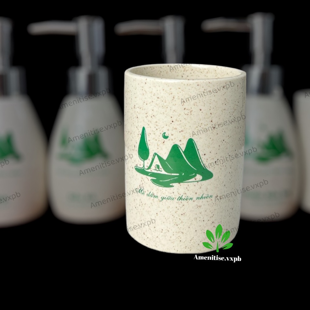 [Hỏa tốc] Bình gốm sứ đựng dầu gội, sữa tắm, nước rửa tay, cốc đánh răng cho khách sạn, resort, homestay