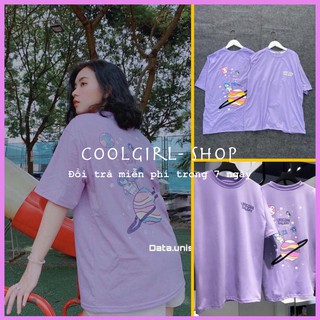 Áo thun tay lỡ Unisex form rộng Style màu tím Unicorn