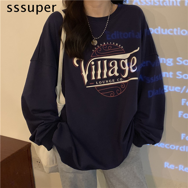Áo sweater cổ tròn dáng rộng in họa tiết chữ thời trang mùa đông dành cho nam và nữ