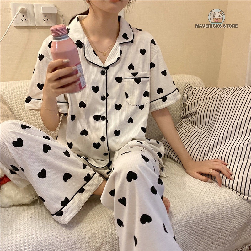 Bộ đồ ngủ tay ngắn dáng rộng phong cách Hàn Quốc thời trang mùa hè dành cho nữ