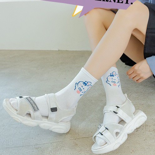 Tất Nữ Cổ Cao, Tất Nam Nữ Cotton Thêu Hình Thú Cute Phong Cách Vintage Hàn Quốc Mẫu T11