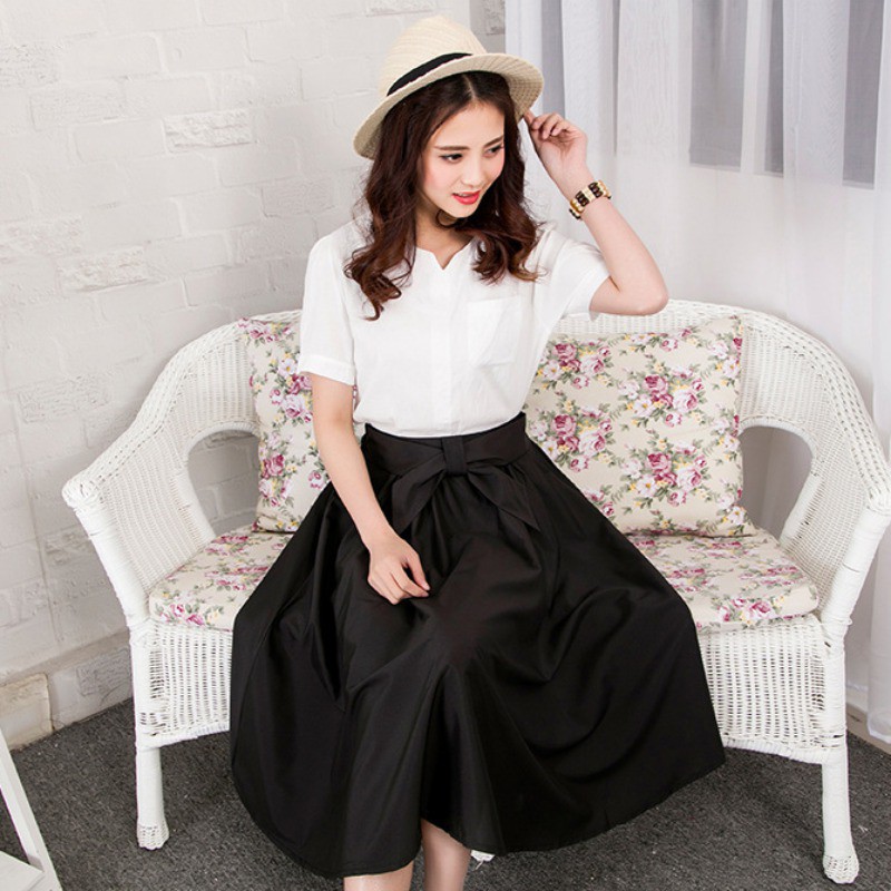 FREESHIP ĐƠN 99K_ Chân Váy Nơ Lưng Cao Phong Cách Vintage | BigBuy360 - bigbuy360.vn