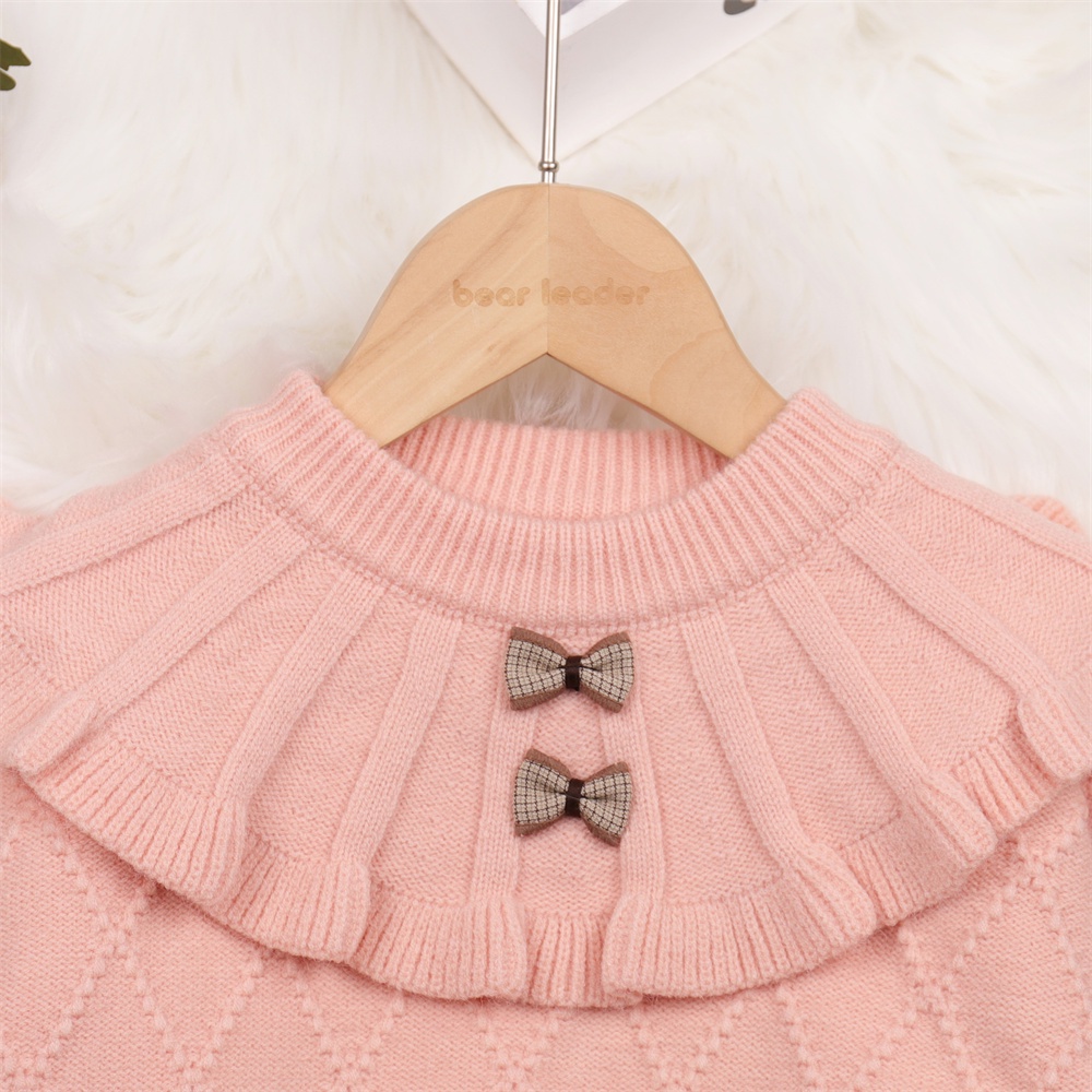 Áo sweater Bear Leader dệt kim phối nơ thời trang thu đông Hàn Quốc mới cho bé gái 2-6 tuổi