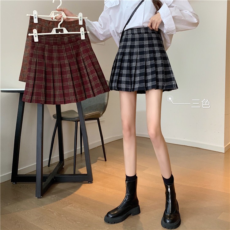 Chân Váy Xiaozhainv Chữ A Eo Cao Hoa Văn Kẻ Ô Phối Xếp Li Phong Cách Hàn Quốc Thời Trang | BigBuy360 - bigbuy360.vn