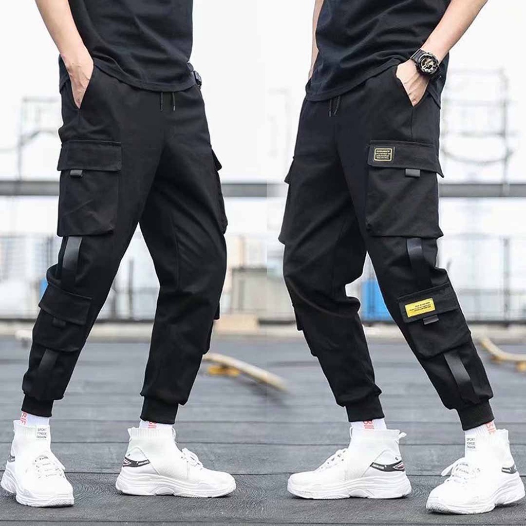 Quần jogger nam bo chân túi hộp màu đen không rách chất kaki cao cấp co dãn 4 chiều, quần baggy thể thao nam BỎ SỈ