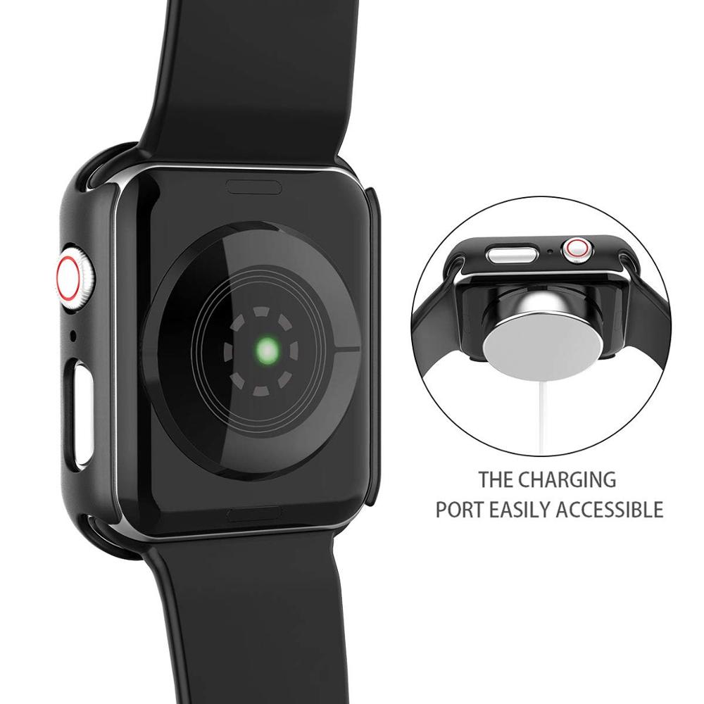 Vỏ nhựa nhám có kính cường lực bảo vệ toàn diện cho Apple Watch 44mm 40mm 42mm 38mm Series 6 5 4 3