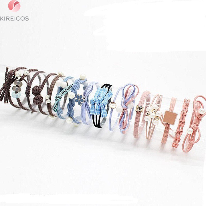Set 12 Dây Cột Tóc Buộc Tóc Gân Hàn Quốc Nhiều Chi Tiết Màu Ngẫu Nhiên