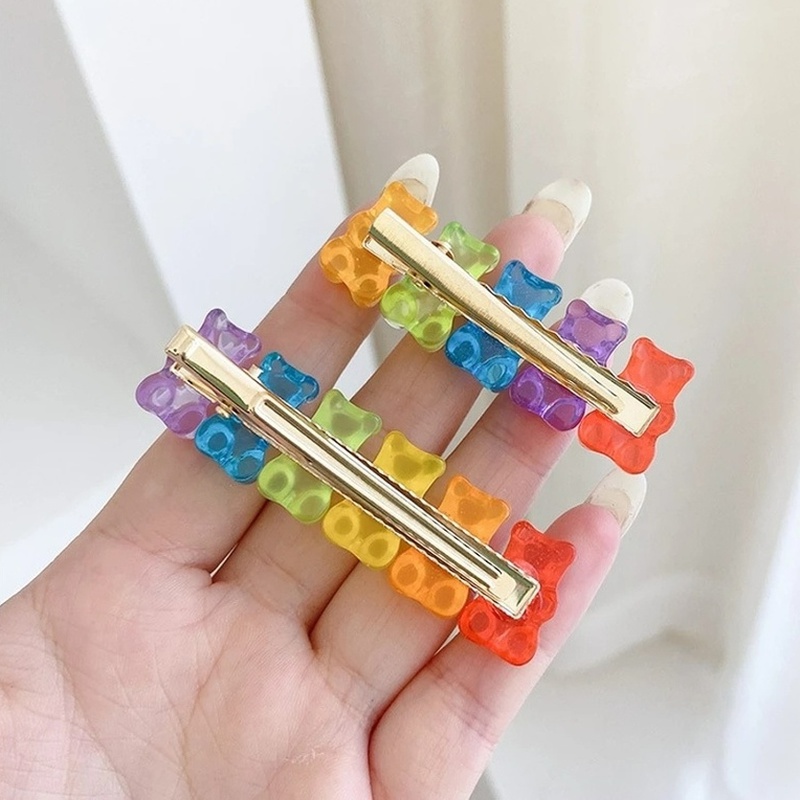 Kẹp Tóc Hình Gấu Hoạt Hình Bằng Nhựa Resin Màu Kẹo Trong Suốt Phong Cách Hàn Quốc
