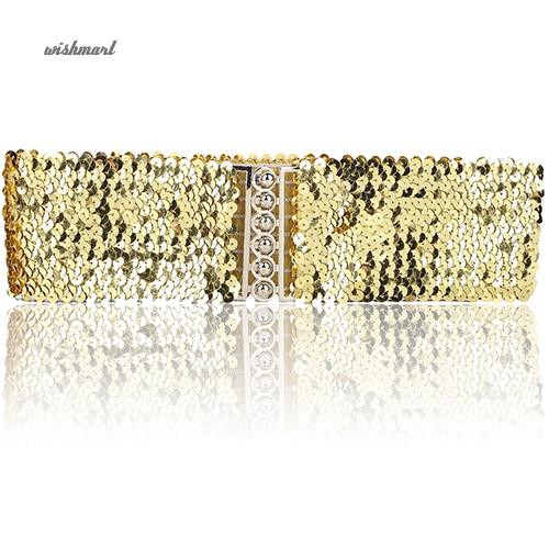 ☀Thắt Lưng Bản Rộng Co Giãn Đính Kim Sa Lấp Lánh Phong Cách Punk Cá Tính Cho Nữ