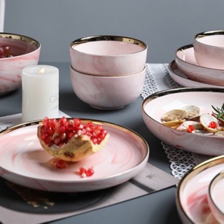 Bộ bát đĩa sứ hồng hottrend 32 chi tiết