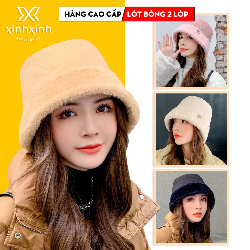 Mũ Bucket lông chữ M tròn 2 mặt kiểu dáng Hàn Quốc - Xinh Xinh Accessories