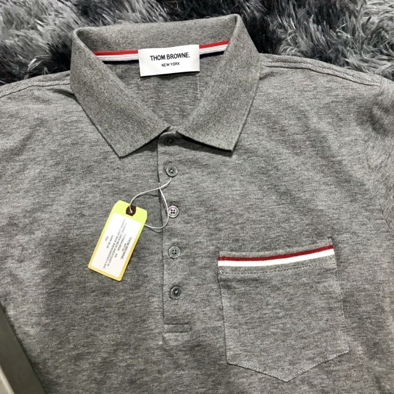 Áo thun polo Thom brown xám viền túi cao cấp