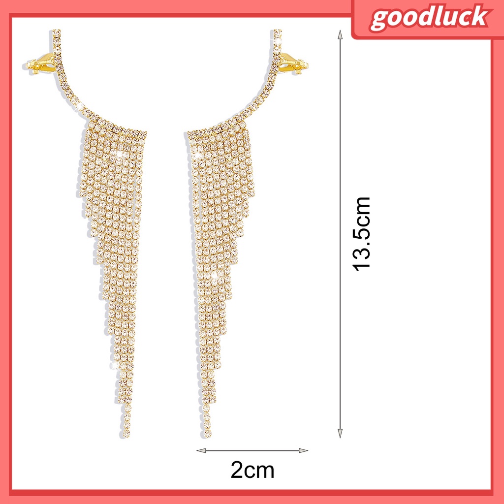 Goodluck| 1 Đôi Bông Tai Dáng Dài Đính Đá Phối Tua Rua Thời Trang Dự Tiệc