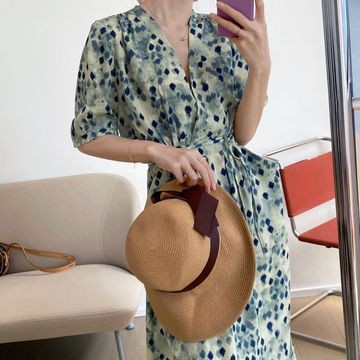 Đầm Hoa Tay Ngắn Cổ Chữ V Thời Trang Hè  Cho Nữ