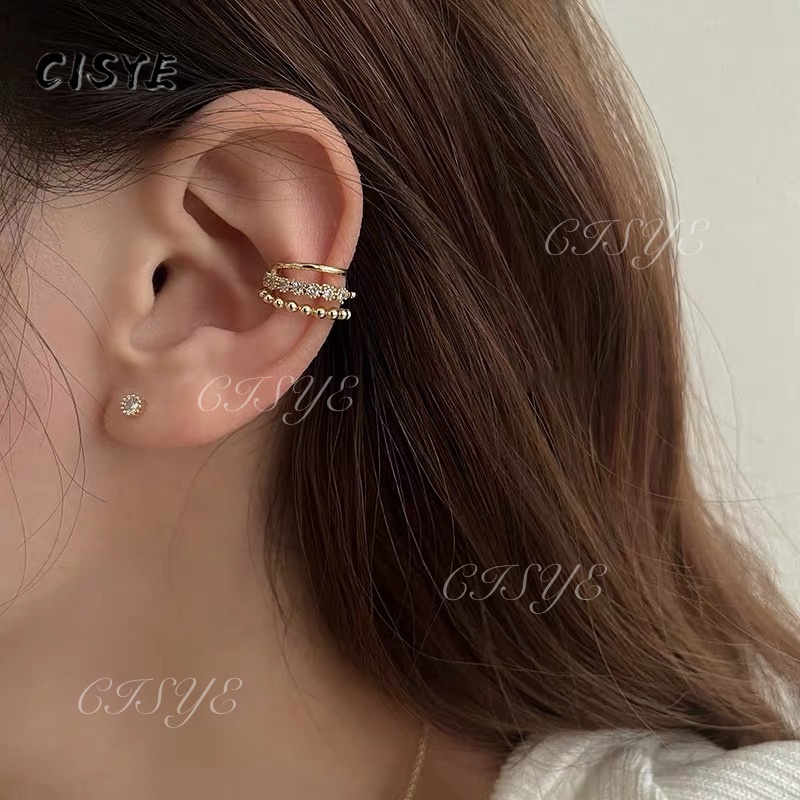 Khuyên kẹp vành tai đính ngọc trai đơn giản phong cách Hàn Quốc