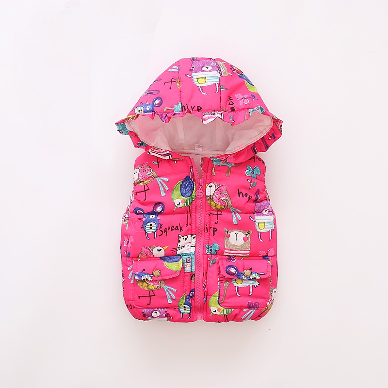 Áo khoác không tay có nón in họa tiết hoạt hình dễ thương thời trang mùa đông cho bé gái từ 6 tháng - 3 tuổi