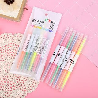 Bút Đánh Dấu Hai Đầu 6 Màu Sắc Tươi Tắn Nhỏ Nhắn Dành Cho Học Sinh