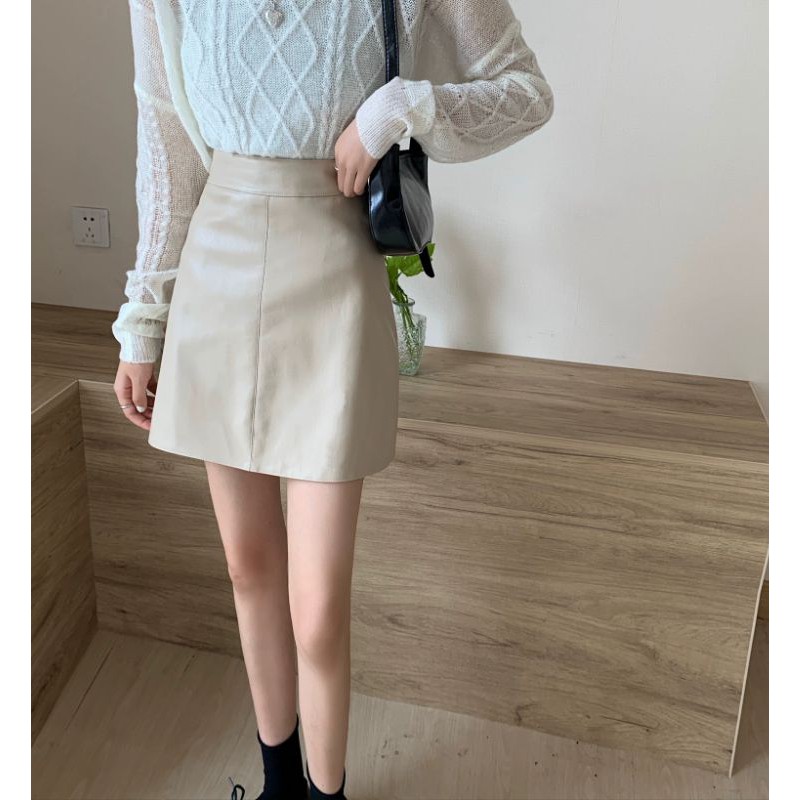 Chân váy da form chữ A chất da PU