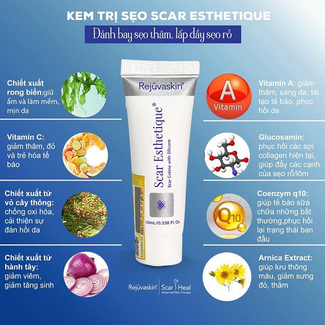 Kem xóa Sẹo Thâm, lấp đầy Sẹo Rỗ, Sẹo Lõm Scar Esthetique 60ml của Rejuvaskin