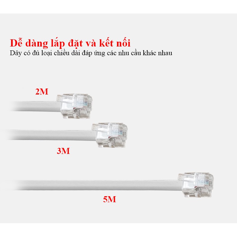 Dây line điện thoại bấm sẵn 2 đầu JSJ-202 dài 2m đến 5m dây có độ đàn hồi chịu được lực căng và kéo không vướng