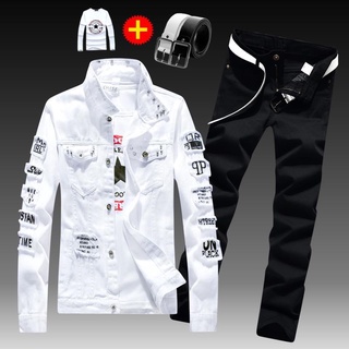 ∋♨Bộ đồ denim nam thời trang