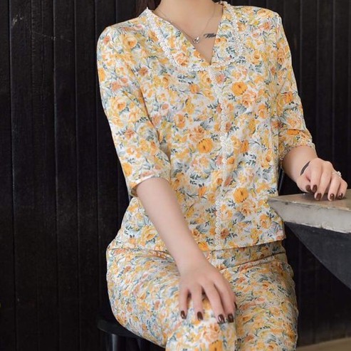 [FreeShip – Sale khô máu] Bộ Đồ Mặc Nhà Nữ Siêu Sang - Mã PV02 Chất Lụa Giấy Mát Mịn Thấm Hút Mồ Hôi 2 Màu Vàng Và Hồng | BigBuy360 - bigbuy360.vn