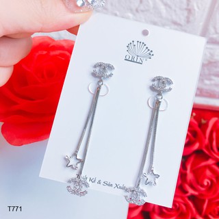 Bông tai bạc nữ, khuyên tai dài thiết kế cao cấp Orin T771