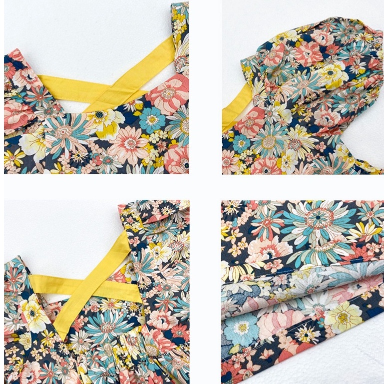 Đầm Tay Phồng Hở Lưng Dáng Rộng In Họa Tiết Hoa Thời Trang Mùa Hè Xinh Xắn Cho Bé Gái