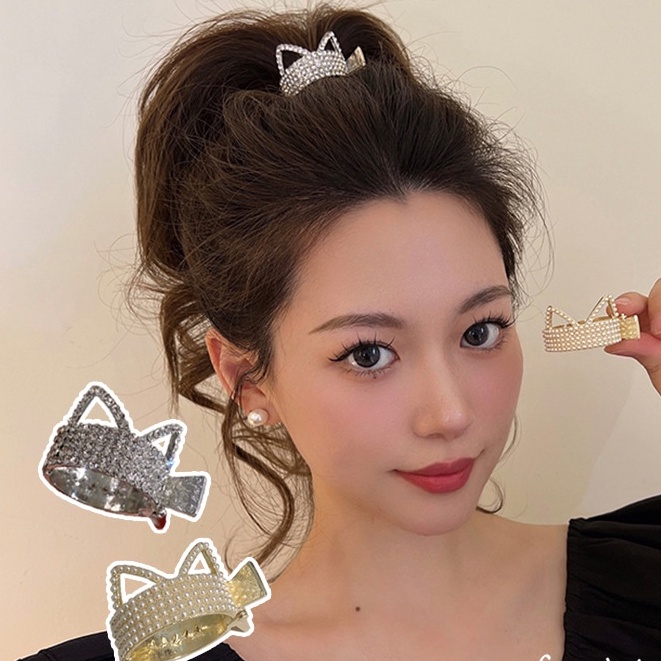 Kẹp tóc đính đá tai mèo dễ thương cho nữ thư sinh
