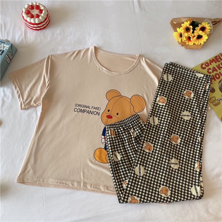 Bộ quần dài nữ, bộ mặc nhà nữ tay ngắn nhiều icon chất cotton thái mát FREESIZE &lt;60kg SKUS-59