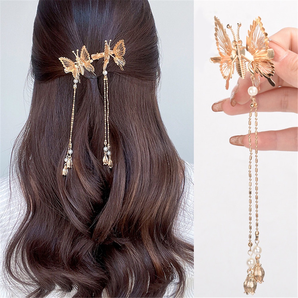 1 Kẹp Tóc Dạng Chuỗi Hạt Ngọc Trai Phối Tua Rua Thời Trang Cổ Điển Cho Nữ