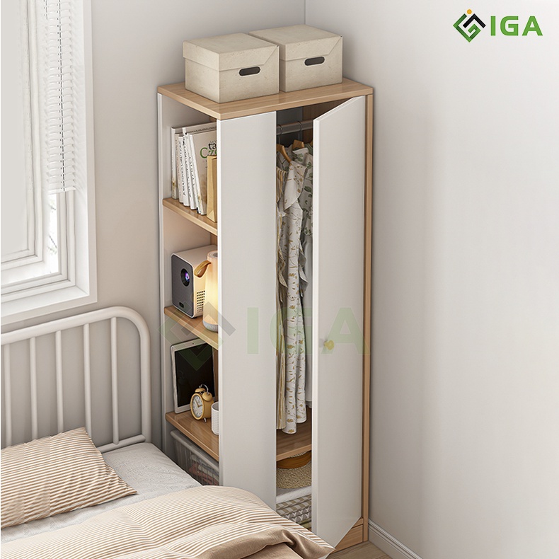Tủ quần áo đa tầng vân gỗ trắng nhiều ngăn sức chứa lớn phòng khách thương hiệu IGA- GP222