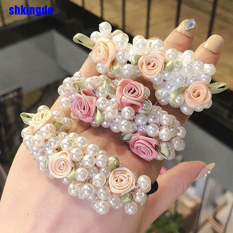 Dây cột tóc đuôi ngựa co giãn đính hạt ngọc trai