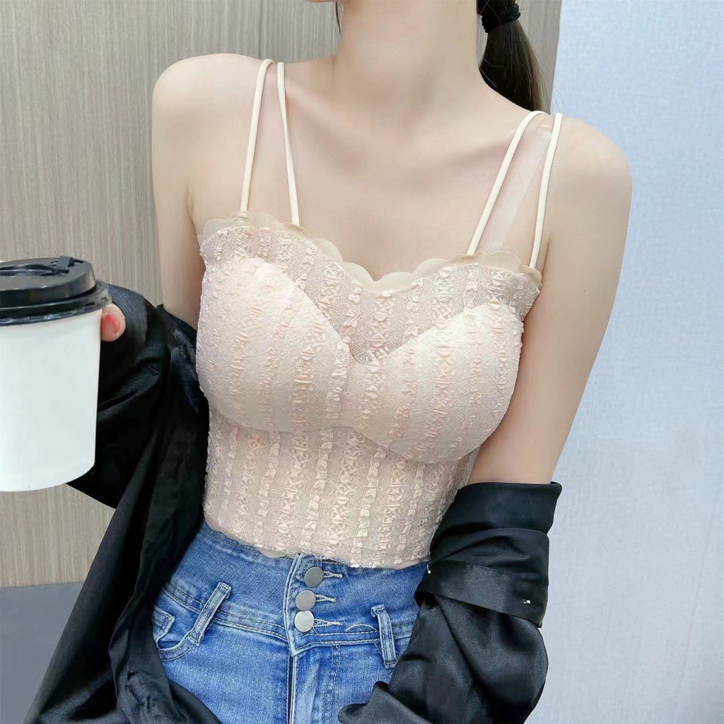 Áo Bra Nhăn Viền Sóng Dây Kép Phong Cách Hàn Siêu Xinh C1