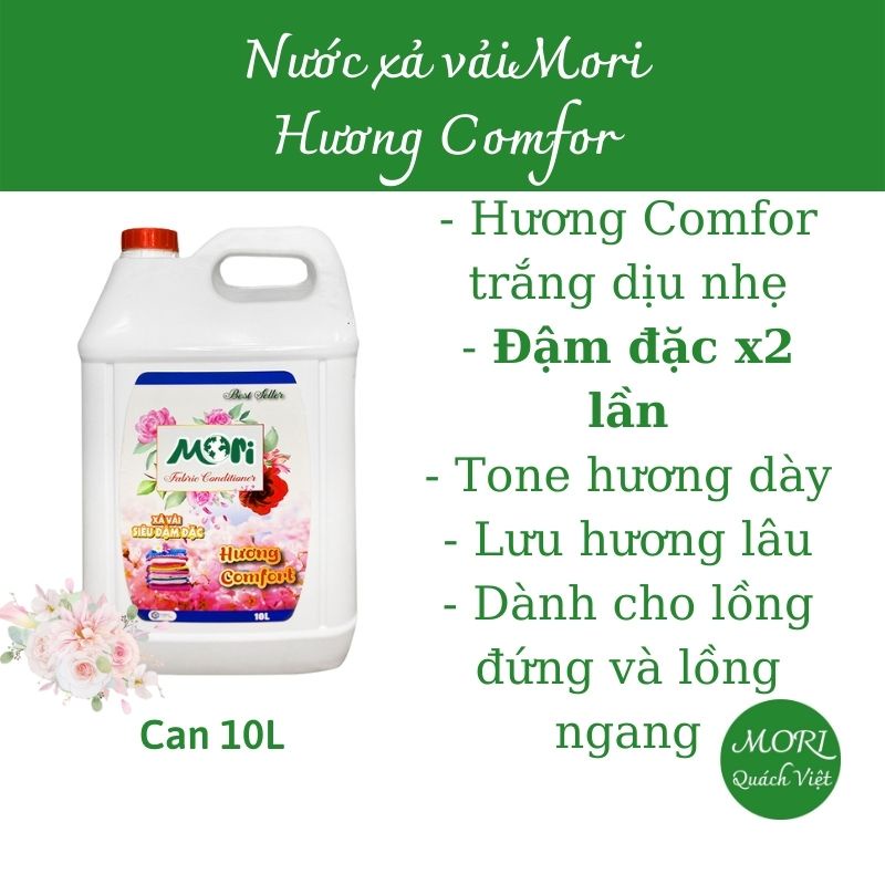 nước xả làm mềm vải mori hương comfor, can 10L, giúp sợi vải thêm mềm mịn và ngát hương, shopquachviet