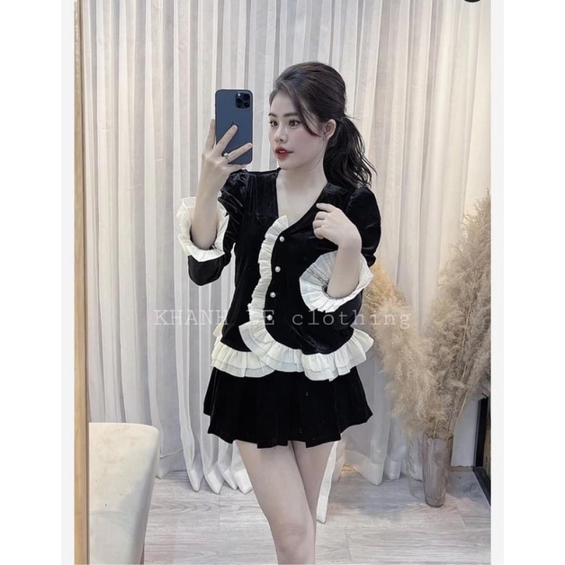 ÁO NHUNG VIỀN BÈO ĐÍNH NGỌC TIỂU THƯ