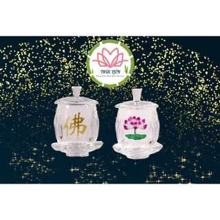 Ly nước đại bi pha lê cao cấp - chữ phật, hoa sen