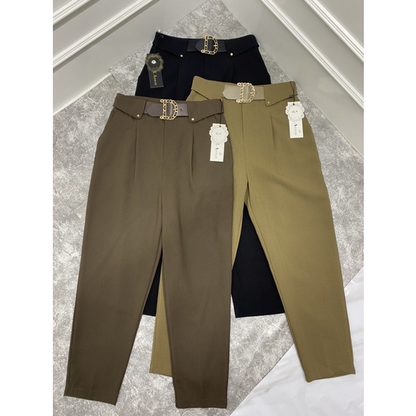 Quần vải baggy cạp da chữ D
