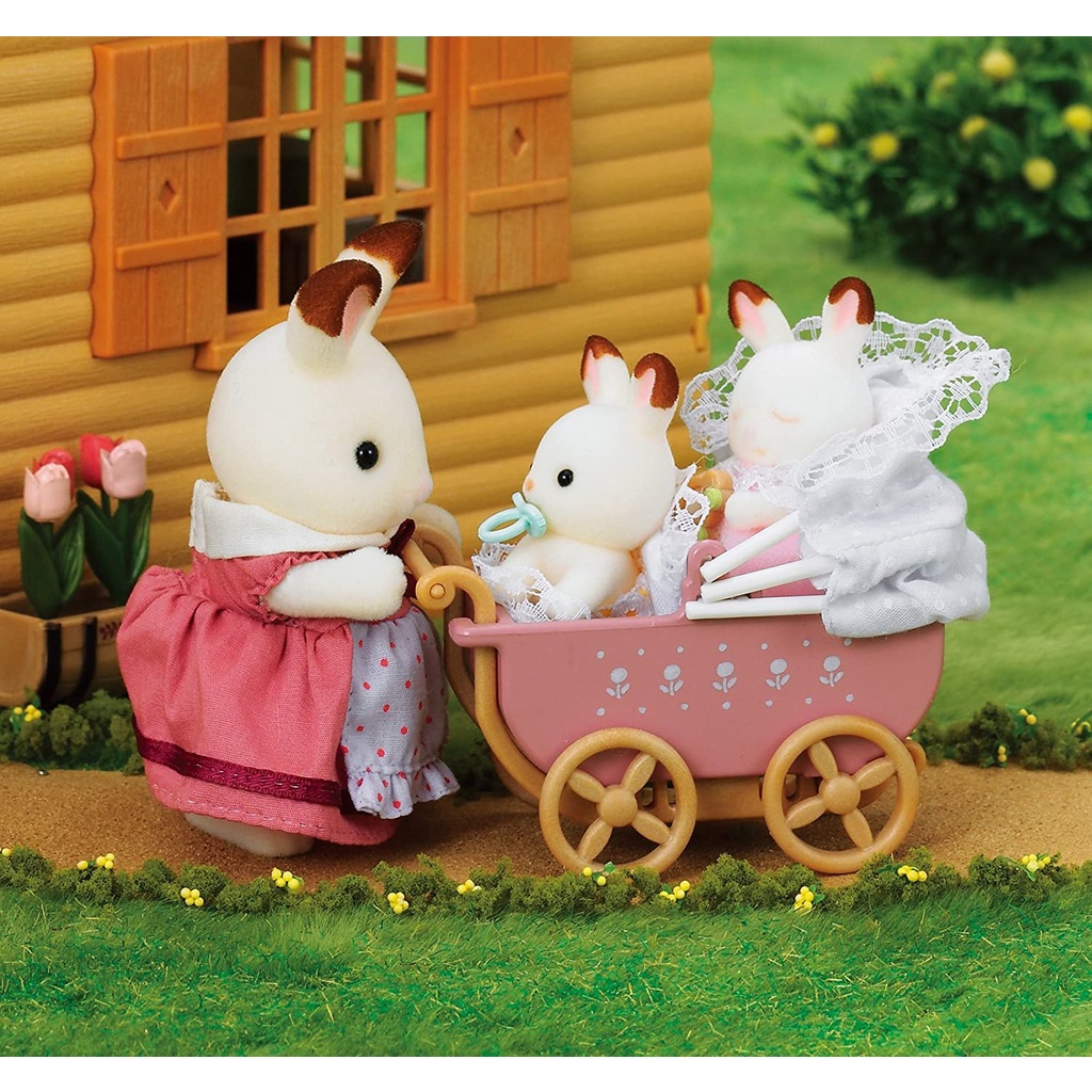 Sylvanian Families Cặp Em Bé Sinh Đôi và Bộ Xe Nôi Đẩy Chocolate Rabbit Twins Set