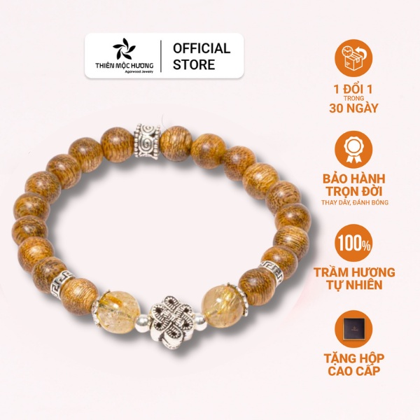 Vòng tay trầm hương chuỗi hạt đồng tâm song hỷ THIÊN MỘC HƯƠNG đeo may mắn, quà tặng ý nghĩa