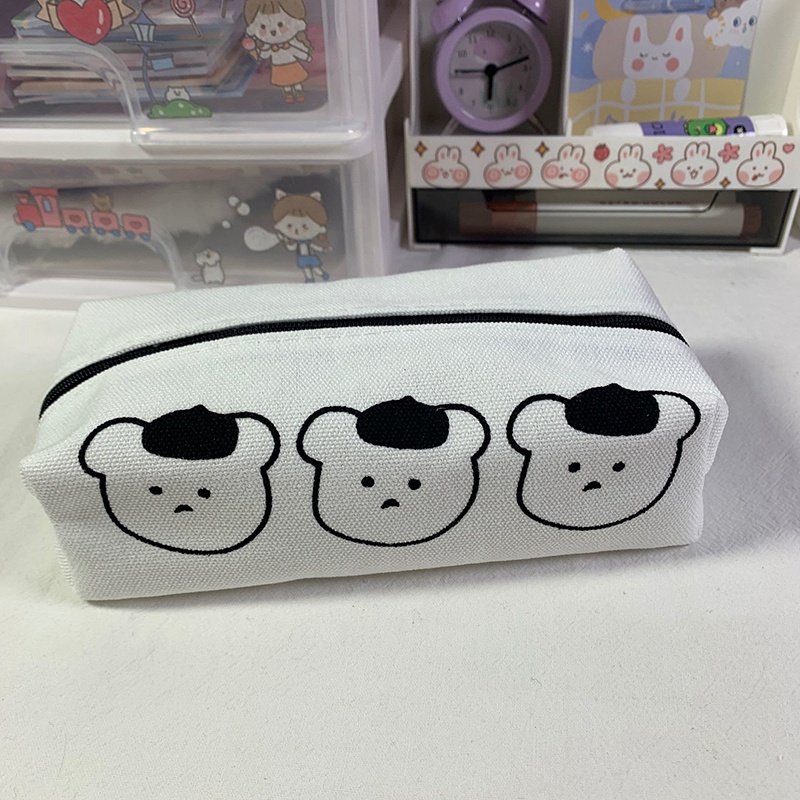 Túi đựng bút canvas cỡ lớn họa tiết snoopy/ chú gấu/ chú cún đáng yêu