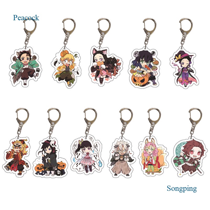 Móc khóa từ nhựa acrylic họa tiết hoạt hình Songping Demon Slayer Tanjirou Nezuko Zenitsu Inosuke