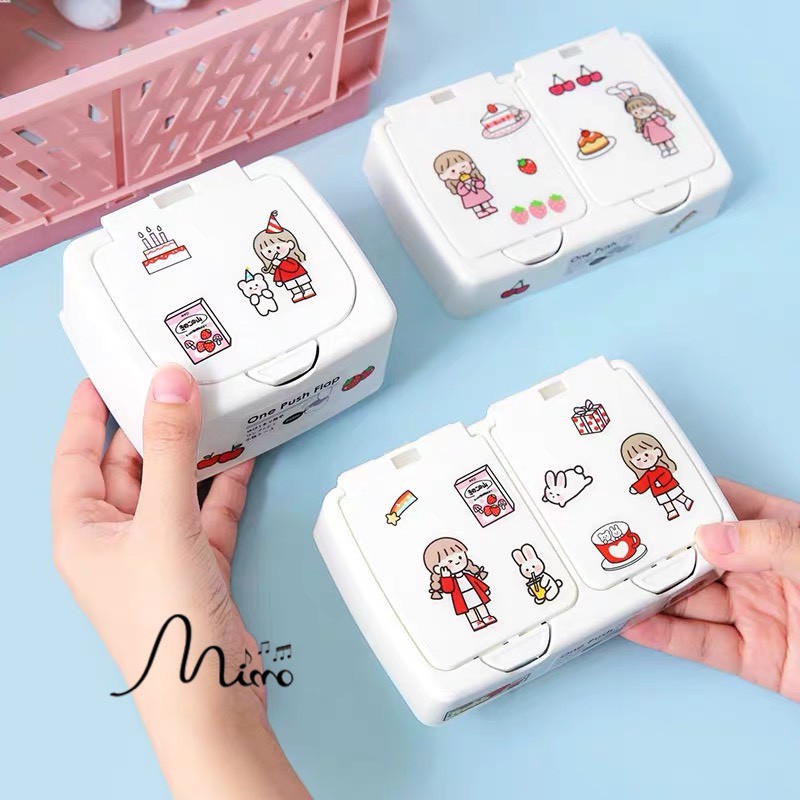 Hộp đựng washitape, nữ trang, kẹp tóc có nắp ấn tiện dụng màu trắng 2 size to nhỏ Hộp đựng sticker washi