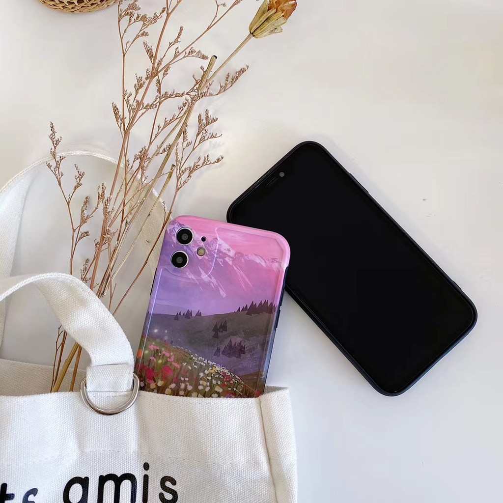 Ốp điện thoại in hoa tranh sơn dầu tím dành cho iPhone11 11Promax 7Plus 7 8 8 X XR XSmax SE2020 | BigBuy360 - bigbuy360.vn