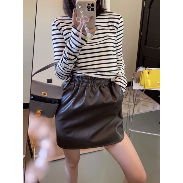 Áo thun nữ dài tay kẻ sọc ngang Uimee closet dáng freesize phong cách Hàn Quốc mùa thu đông