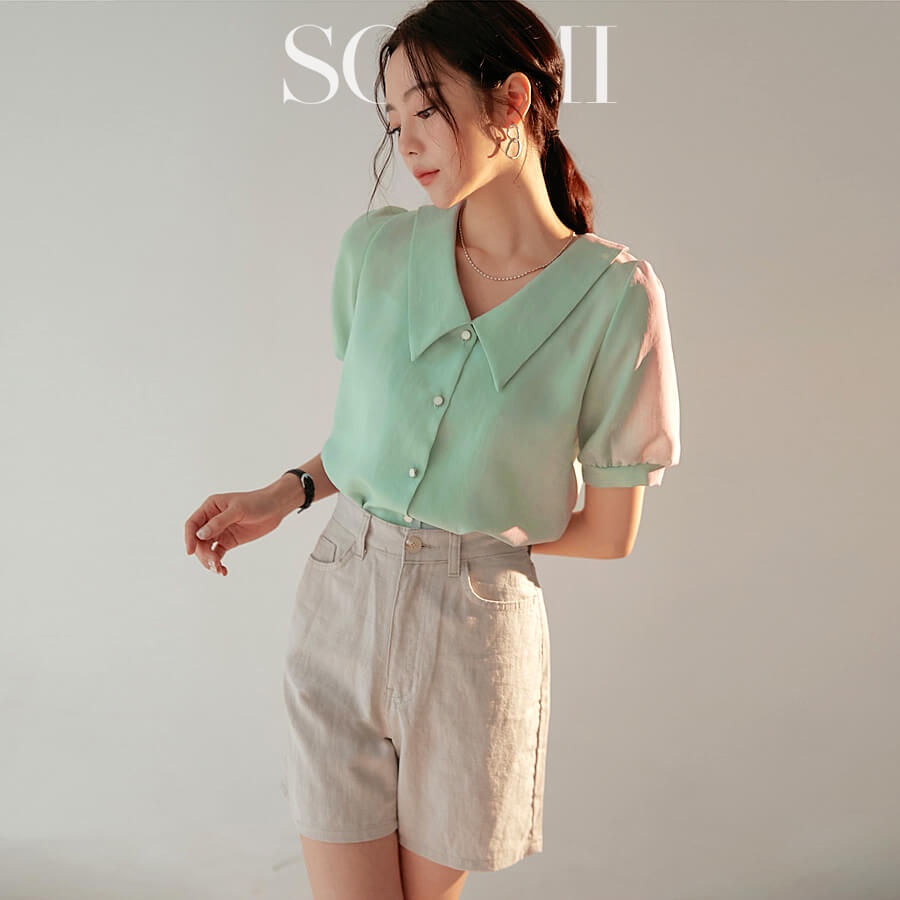 Áo Sơ Mi Nữ Tay Phồng Công Sở SONMI Hàn Quốc Form Tay Ngắn Cổ Vest Vải Đũi Lụa Cao Cấp Dễ Thương Nhiều Màu JULIA PARKER