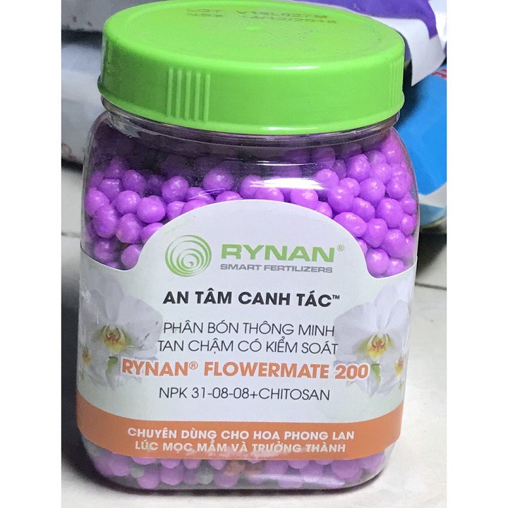 Phân tan chậm thông minh PHÂN BÓN Rynan 200 Flowermate NPK 31-08-08 TE hũ 150g chuyên dùng cho hoa lan lúc mọc mầm