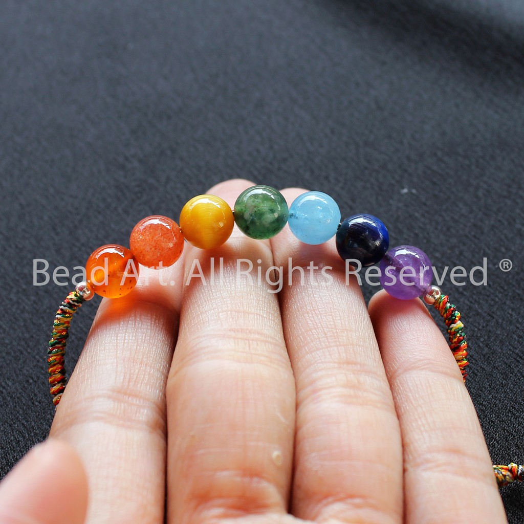 Vòng Tay Thắt Dây Ngũ Sắc 7 Luân Xa - 7 Loại Đá , Vòng Tay Phong Thuỷ S38 - Bead Art