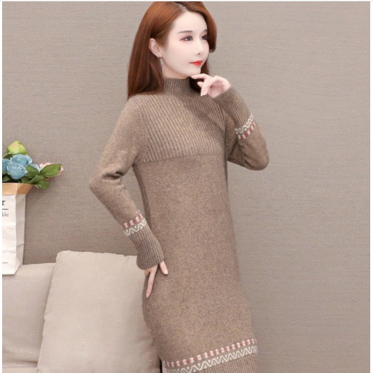 Áo len dáng dài cổ cao phong cách sang trọng chất liệu len dệt kim mềm mịn