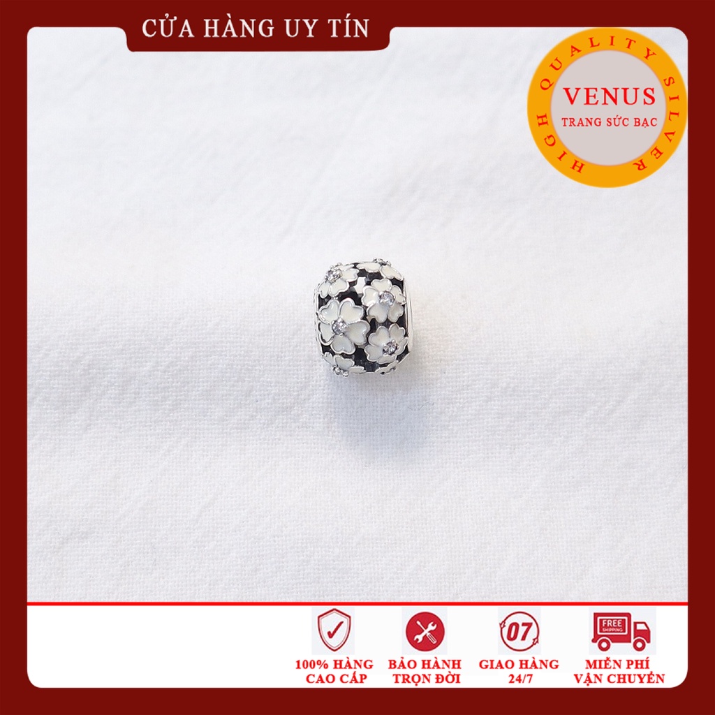 Charm bạc hình cầu hoa cúc trắng- Mã sản phẩm VENUSCHC